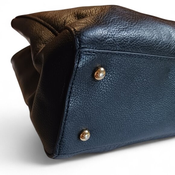 Emma Fox Black Pebbled Leather Handbag Bamboo Handles Removable Crossbody Strap - Picture 5 of 13